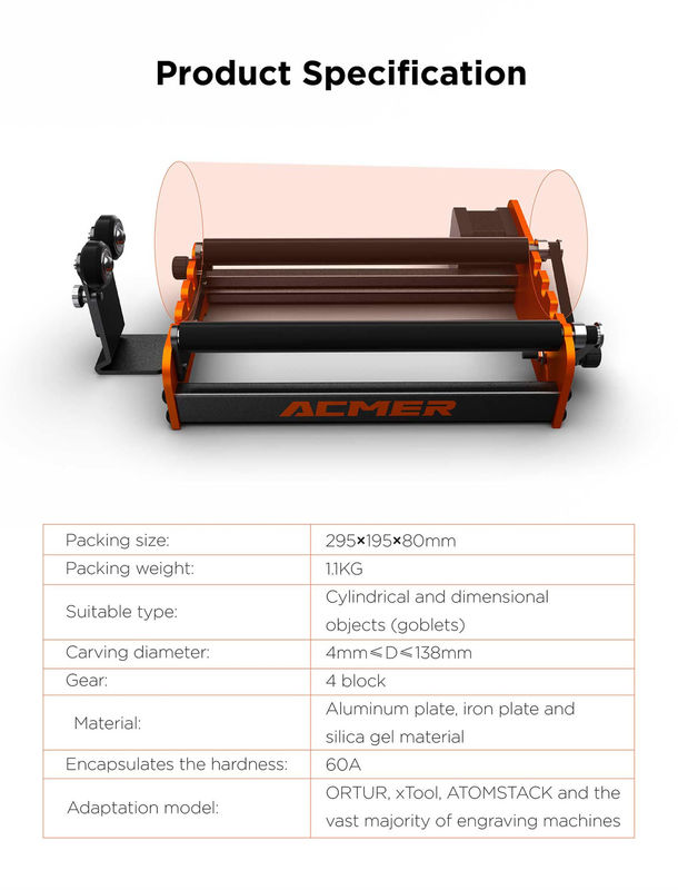 Acmer M2 Laser Graver Rotacyjny Roller Y Axis Rotacyjny 360 stopni Roller Laser Graveur