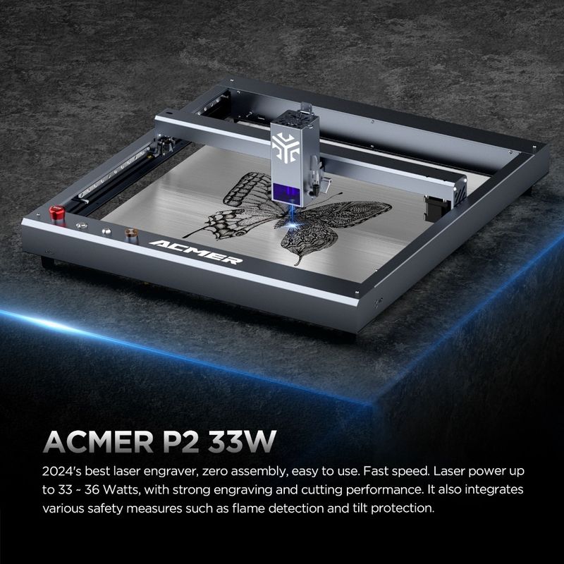 ACMER P2 33W Maszyna do cięcia grawerem laserowym, grawerem laserowym do biurkowego drewna i cięciem Wysoka prędkość 30000mm/min