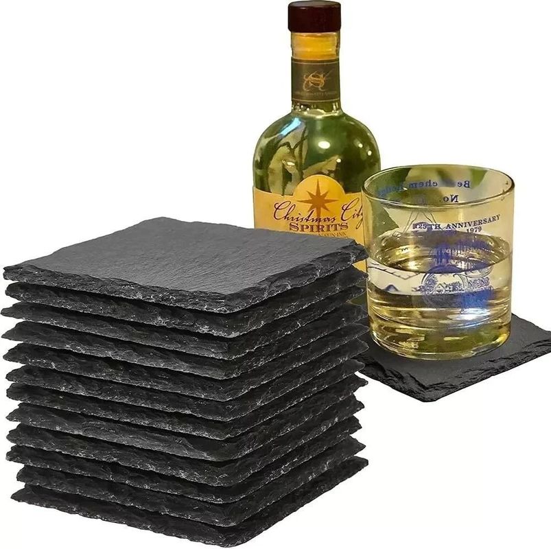 Slate Stone Drink Coasters Black Natural Edge Slate Stone Plate dla barów i domów