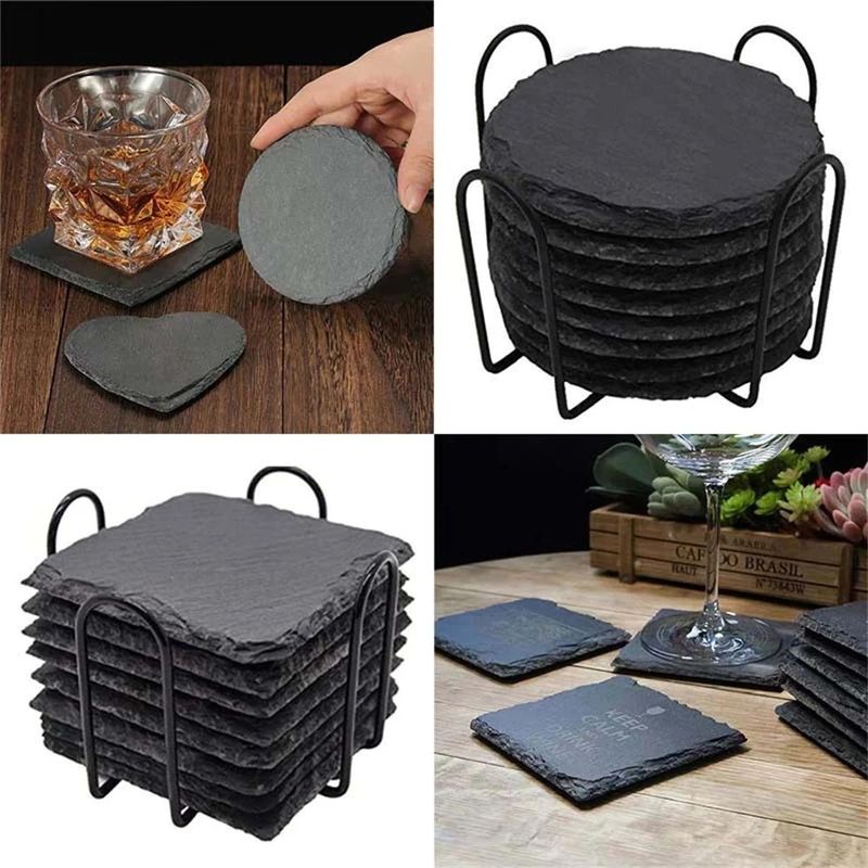 Slate Stone Drink Coasters Black Natural Edge Slate Stone Plate dla barów i domów