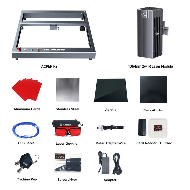 ACMER P2 IR 2w Laser Fiber Engraver Do Grawingowania Metalu Certyfikowany przez FCC/CE/RoHS/FDA