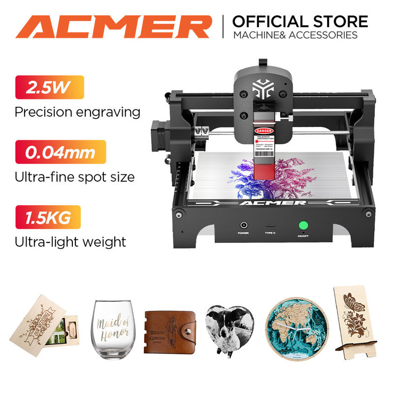ACMER S1 Mini Przenośna Maszyna do grawerowania laserowego 0.04*0.04mm Rozmiar plamy dla drewna ze stali nierdzewnej